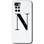 Xiaomi Redmi Note 11 4G Beyaz Mermer Desenli N Harfi Baskılı Uyumlu Silikon Kılıf