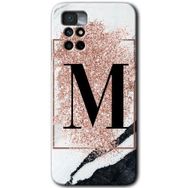 Xiaomi Redmi Note 11 4G Pembe Mermer Desenli M Harfi Baskılı Uyumlu Silikon Kılıf