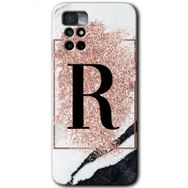 Xiaomi Redmi Note 11 4G Pembe Mermer Desenli R Harfi Baskılı Uyumlu Silikon Kılıf
