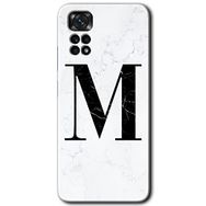 Xiaomi Redmi Note 11 5G Global Beyaz Mermer Desenli M Harfi Baskılı Uyumlu Silikon Kılıf