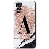 Xiaomi Redmi Note 11 5G Global Pembe Mermer Desenli A Harfi Baskılı Uyumlu Silikon Kılıf