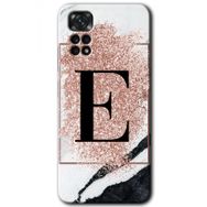 Xiaomi Redmi Note 11 5G Global Pembe Mermer Desenli E Harfi Baskılı Uyumlu Silikon Kılıf