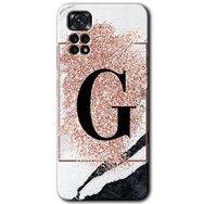 Xiaomi Redmi Note 11 5G Global Pembe Mermer Desenli G Harfi Baskılı Uyumlu Silikon Kılıf