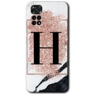 Xiaomi Redmi Note 11 5G Global Pembe Mermer Desenli H Harfi Baskılı Uyumlu Silikon Kılıf