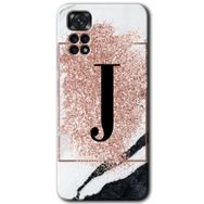 Xiaomi Redmi Note 11 5G Global Pembe Mermer Desenli J Harfi Baskılı Uyumlu Silikon Kılıf