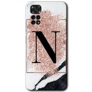 Xiaomi Redmi Note 11 5G Global Pembe Mermer Desenli N Harfi Baskılı Uyumlu Silikon Kılıf