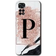 Xiaomi Redmi Note 11 5G Global Pembe Mermer Desenli P Harfi Baskılı Uyumlu Silikon Kılıf