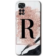 Xiaomi Redmi Note 11 5G Global Pembe Mermer Desenli R Harfi Baskılı Uyumlu Silikon Kılıf
