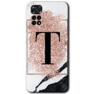 Xiaomi Redmi Note 11 5G Global Pembe Mermer Desenli T Harfi Baskılı Uyumlu Silikon Kılıf