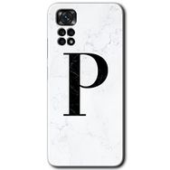 Xiaomi Redmi Note 11 Pro 5G Beyaz Mermer Desenli P Harfi Baskılı Uyumlu Silikon Kılıf