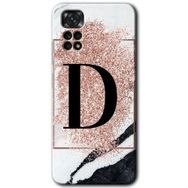 Xiaomi Redmi Note 11 Pro 5G Pembe Mermer Desenli D Harfi Baskılı Uyumlu Silikon Kılıf