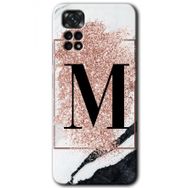 Xiaomi Redmi Note 11 Pro 5G Pembe Mermer Desenli M Harfi Baskılı Uyumlu Silikon Kılıf