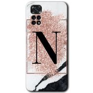 Xiaomi Redmi Note 11 Pro 5G Pembe Mermer Desenli N Harfi Baskılı Uyumlu Silikon Kılıf