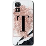 Xiaomi Redmi Note 11 Pro 5G Pembe Mermer Desenli T Harfi Baskılı Uyumlu Silikon Kılıf