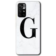 Xiaomi Redmi Note 11T Beyaz Mermer Desenli G Harfi Baskılı Uyumlu Silikon Kılıf