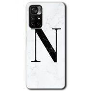 Xiaomi Redmi Note 11T Beyaz Mermer Desenli N Harfi Baskılı Uyumlu Silikon Kılıf