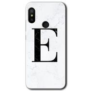 Xiaomi Redmi Note 6 Pro Beyaz Mermer Desenli E Harfi Baskılı Uyumlu Silikon Kılıf