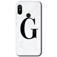 Xiaomi Redmi Note 6 Pro Beyaz Mermer Desenli G Harfi Baskılı Uyumlu Silikon Kılıf