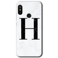 Xiaomi Redmi Note 6 Pro Beyaz Mermer Desenli H Harfi Baskılı Uyumlu Silikon Kılıf