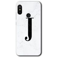Xiaomi Redmi Note 6 Pro Beyaz Mermer Desenli J Harfi Baskılı Uyumlu Silikon Kılıf