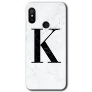 Xiaomi Redmi Note 6 Pro Beyaz Mermer Desenli K Harfi Baskılı Uyumlu Silikon Kılıf