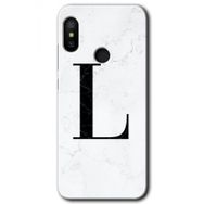Xiaomi Redmi Note 6 Pro Beyaz Mermer Desenli L Harfi Baskılı Uyumlu Silikon Kılıf