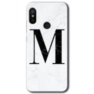 Xiaomi Redmi Note 6 Pro Beyaz Mermer Desenli M Harfi Baskılı Uyumlu Silikon Kılıf