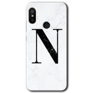 Xiaomi Redmi Note 6 Pro Beyaz Mermer Desenli N Harfi Baskılı Uyumlu Silikon Kılıf