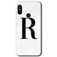 Xiaomi Redmi Note 6 Pro Beyaz Mermer Desenli R Harfi Baskılı Uyumlu Silikon Kılıf