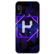 Xiaomi Redmi Note 6 Pro Dark Neon Yaprak H Harfi Baskılı Uyumlu Silikon Kılıf