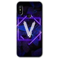 Xiaomi Redmi Note 6 Pro Dark Neon Yaprak V Harfi Baskılı Uyumlu Silikon Kılıf