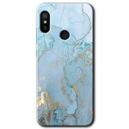 Xiaomi Redmi Note 6 Pro Mavi Gold Mermer Baskılı Uyumlu Silikon Kılıf