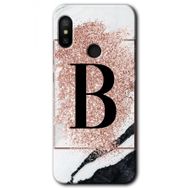 Xiaomi Redmi Note 6 Pro Pembe Mermer Desenli B Harfi Baskılı Uyumlu Silikon Kılıf