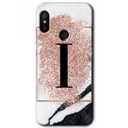 Xiaomi Redmi Note 6 Pro Pembe Mermer Desenli I Harfi Baskılı Uyumlu Silikon Kılıf