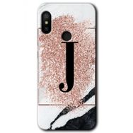 Xiaomi Redmi Note 6 Pro Pembe Mermer Desenli J Harfi Baskılı Uyumlu Silikon Kılıf