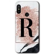 Xiaomi Redmi Note 6 Pro Pembe Mermer Desenli R Harfi Baskılı Uyumlu Silikon Kılıf