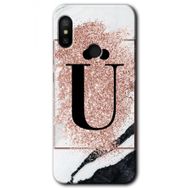 Xiaomi Redmi Note 6 Pro Pembe Mermer Desenli Ü Harfi Baskılı Uyumlu Silikon Kılıf
