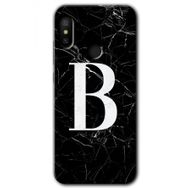 Xiaomi Redmi Note 6 Pro Siyah Mermer Desenli B Harfi Baskılı Uyumlu Silikon Kılıf