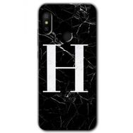 Xiaomi Redmi Note 6 Pro Siyah Mermer Desenli H Harfi Baskılı Uyumlu Silikon Kılıf