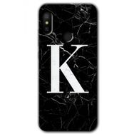 Xiaomi Redmi Note 6 Pro Siyah Mermer Desenli K Harfi Baskılı Uyumlu Silikon Kılıf