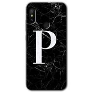 Xiaomi Redmi Note 6 Pro Siyah Mermer Desenli P Harfi Baskılı Uyumlu Silikon Kılıf