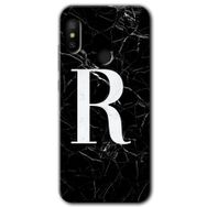 Xiaomi Redmi Note 6 Pro Siyah Mermer Desenli R Harfi Baskılı Uyumlu Silikon Kılıf