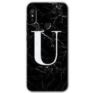 Xiaomi Redmi Note 6 Pro Siyah Mermer Desenli U Harfi Baskılı Uyumlu Silikon Kılıf