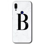 Xiaomi Redmi Note 7 Beyaz Mermer Desenli B Harfi Baskılı Uyumlu Silikon Kılıf