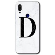 Xiaomi Redmi Note 7 Beyaz Mermer Desenli D Harfi Baskılı Uyumlu Silikon Kılıf