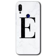 Xiaomi Redmi Note 7 Beyaz Mermer Desenli E Harfi Baskılı Uyumlu Silikon Kılıf