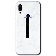 Xiaomi Redmi Note 7 Beyaz Mermer Desenli İ Harfi Baskılı Uyumlu Silikon Kılıf
