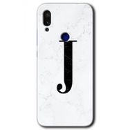 Xiaomi Redmi Note 7 Beyaz Mermer Desenli J Harfi Baskılı Uyumlu Silikon Kılıf