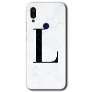 Xiaomi Redmi Note 7 Beyaz Mermer Desenli L Harfi Baskılı Uyumlu Silikon Kılıf