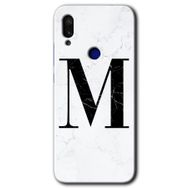 Xiaomi Redmi Note 7 Beyaz Mermer Desenli M Harfi Baskılı Uyumlu Silikon Kılıf